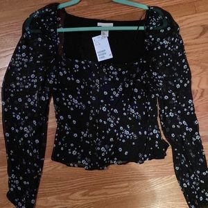 H And M black with floral print sheer material